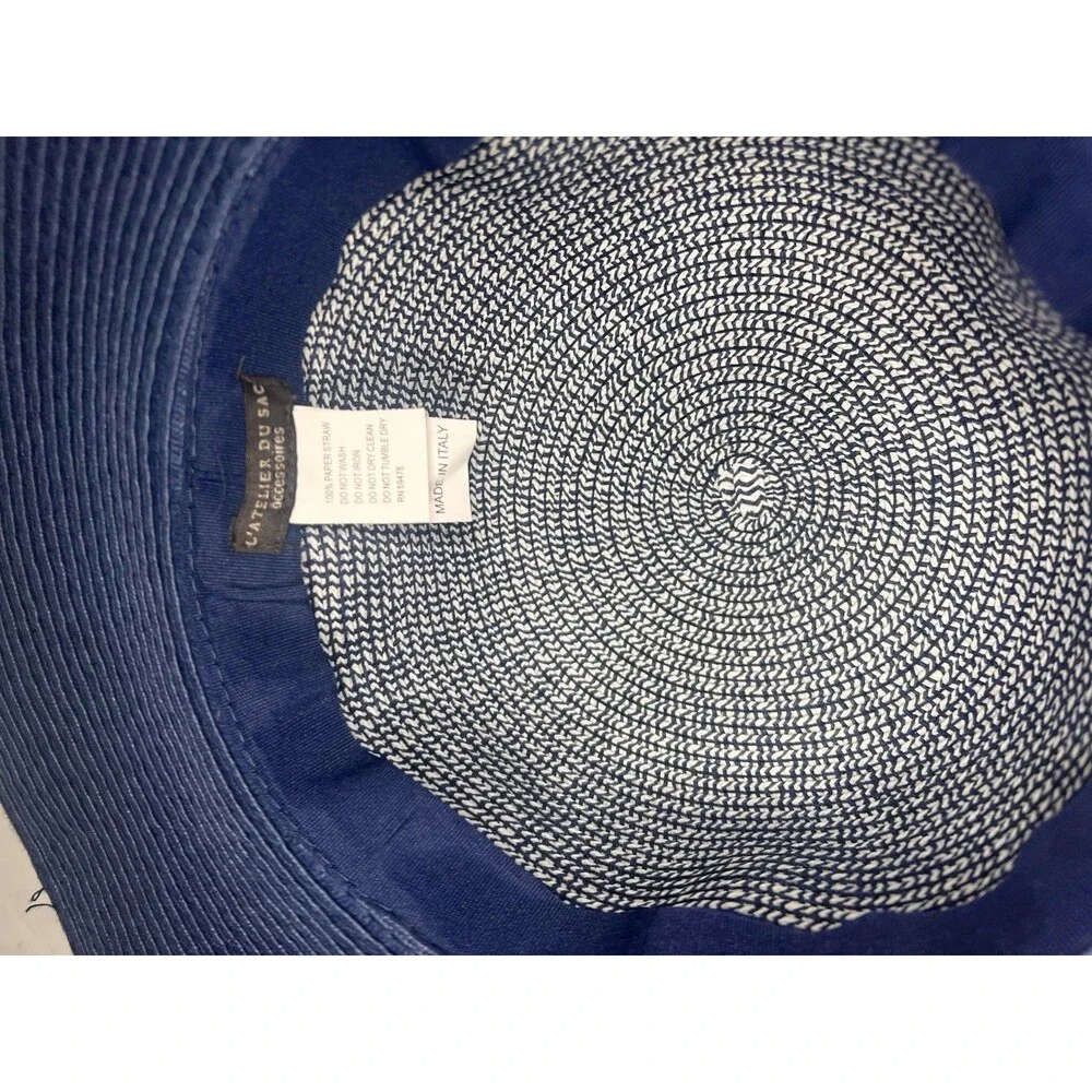 L’Atelier Du Sac Made in Italy Blue White Paper Straw Wide Brim Sun Hat